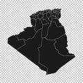 Algeria Map - Vector Solid Contour and State Regions on Transparent Background