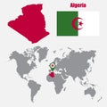 Algeria map on a world map with flag and map pointer. Vector illustration Royalty Free Stock Photo