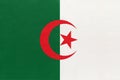 Algeria national fabric flag textile background. Symbol of international world North African country