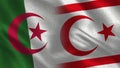 Algeria and North Cyprus Realistic Half Flags Together