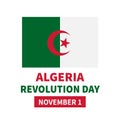 Algeria Revolution Day lettering with flag. National holiday celebrate on November 1. Easy to edit vector template for