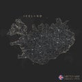 Iceland map abstract geometric mesh polygonal light concept with black and white glowing contour lines countries and dots Royalty Free Stock Photo