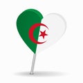 Algerian flag heart-shaped map pointer layout. Vector illustration.