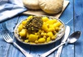 algerian food tajine potato with chickpeas and meat of sheep with arabic homemade bread