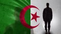Algerian soldier silhouette standing against national flag, proud army sergeant