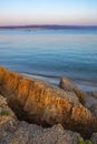 Alghero, Sardinia Italy - Panoramic view of the Spiaggia di Lazzaretto beach at the Gulf of Alghero in the Porto Conte Regional Royalty Free Stock Photo