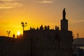 Alghero, Sardinia, Italy - Summer sunset view of the Alghero old town quarter St. Elm Tower - Torre di Sant Elmo - with historic