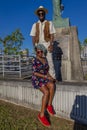 4/27/2019 - ALGIERS POINT, NEW ORLEANS, LA, USA - Colorful black couple pose at Algiers Point, New Orleans, LA