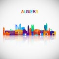 Algiers skyline silhouette in colorful geometric style.