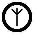 Algiz Elgiz rune elk reed defence symbol icon black color vector in circle round illustration flat style image