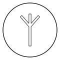 Algiz Elgiz rune elk reed defence symbol icon outline black color vector in circle round illustration flat style image