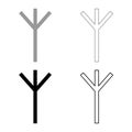 Algiz Elgiz rune elk reed defence symbol icon set grey black color illustration outline flat style simple image