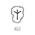 Algiz rune written on a stone. Vector illustration. Isolated on white