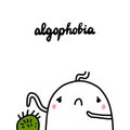 Algophobia hand drawn illustration with marshmallow touching cactus