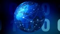 Cyber world global network, binary code, technology news and global communication for cyber security and digital world