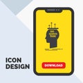 Algorithm, brain, conclusion, process, thinking Glyph Icon in Mobile for Download Page. Yellow Background