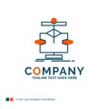 Algorithm, chart, data, diagram, flow Logo Design. Blue and Oran