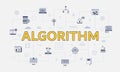 Algorithm concept with icon set with big word or text on center Royalty Free Stock Photo