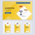 Algorithm flat landing page website template. Neural interface, robotic conveyor, medical nanorobot. Web banner with