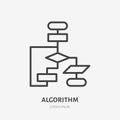 Algorithm flat line icon. Vector thin sign of workflow, diagram logo. Business scheme outline illustration