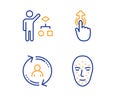 Algorithm, Swipe up and User info icons set. Face biometrics sign. Vector