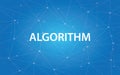 Algorithm white text illustration with blue constellation as background