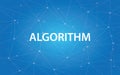 Algorithm white text illustration with blue constellation as background