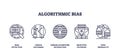 Algorithmic bias is depicted with icons of magnifying glass, human