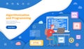 Algorithmization and programming landing page template, coding, programmer at work with computer Royalty Free Stock Photo