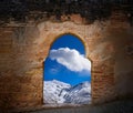 Alhambra arch Granada Sierra Nevada mount