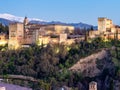 Alhambra complex and Alcazaba fortress at sunset, Granada, Spain Royalty Free Stock Photo