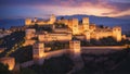 Alhambra of Granada, Spain. Alhambra fortress at twilight.