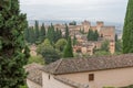 Exterior view at the Alhambra citadel, alcazaba, Charles V and nasrid Palaces and fortress complex, view from Generalife Gardens, Royalty Free Stock Photo