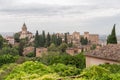 Exterior view at the Alhambra citadel, alcazaba, Charles V and nasrid Palaces and fortress complex, view from Generalife Gardens, Royalty Free Stock Photo