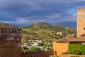 View from the Alhambra to the quarter and the Abbey of Sacramonte, Granada, Andalusia, Spain.