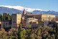 Alhambra palace and gardens at sunset, Granada, Spain Royalty Free Stock Photo