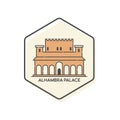 Alhambra Palace - Granada, Spain Lineal Color Icon. Landmark Buildings Icon Vector Illustration Concept.