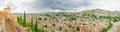 Panoramic views of the mountains and the old city from the observation deck of Alcazaba. Granada, Andalusia, Spain