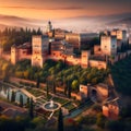 Alhambra's Intricate Beauty Shines in the Heart of Granada, Spain's Crown Jewel. Generative ai for illustrations