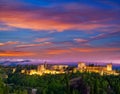 Alhambra sunset in Granada of Spain