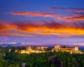 Alhambra sunset in Granada of Spain