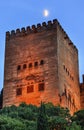 Alhambra Tower Moon from Walking Street Albaicin Granada Andalusia Spain Royalty Free Stock Photo