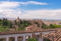 Alhambra. View on Alcazaba, mountains and old city. UNESCO heritage site. Granada, Andalusia, Spain Royalty Free Stock Photo