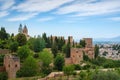 Alhambra view with defense towers and church - Granada, Andalusia, Spain Royalty Free Stock Photo