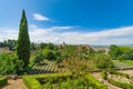 Alhambra. View from the Generalife garden on the city and Alkazaba. UNESCO heritage site. Granada, Andalusia, Spain Royalty Free Stock Photo
