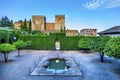 Alhambra Wall Towers Fountain Garden Granada Andalusia Spain