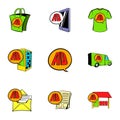 Ali express store icons set, cartoon style Royalty Free Stock Photo