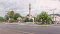 Ali Pasha Mosque timelapse hyperlapse with traffic on intersection in Sarajevo Royalty Free Stock Photo