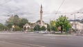 Ali Pasha Mosque timelapse hyperlapse with traffic on intersection in Sarajevo Royalty Free Stock Photo