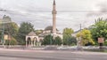 Ali Pasha Mosque timelapse hyperlapse with traffic on intersection in Sarajevo Royalty Free Stock Photo